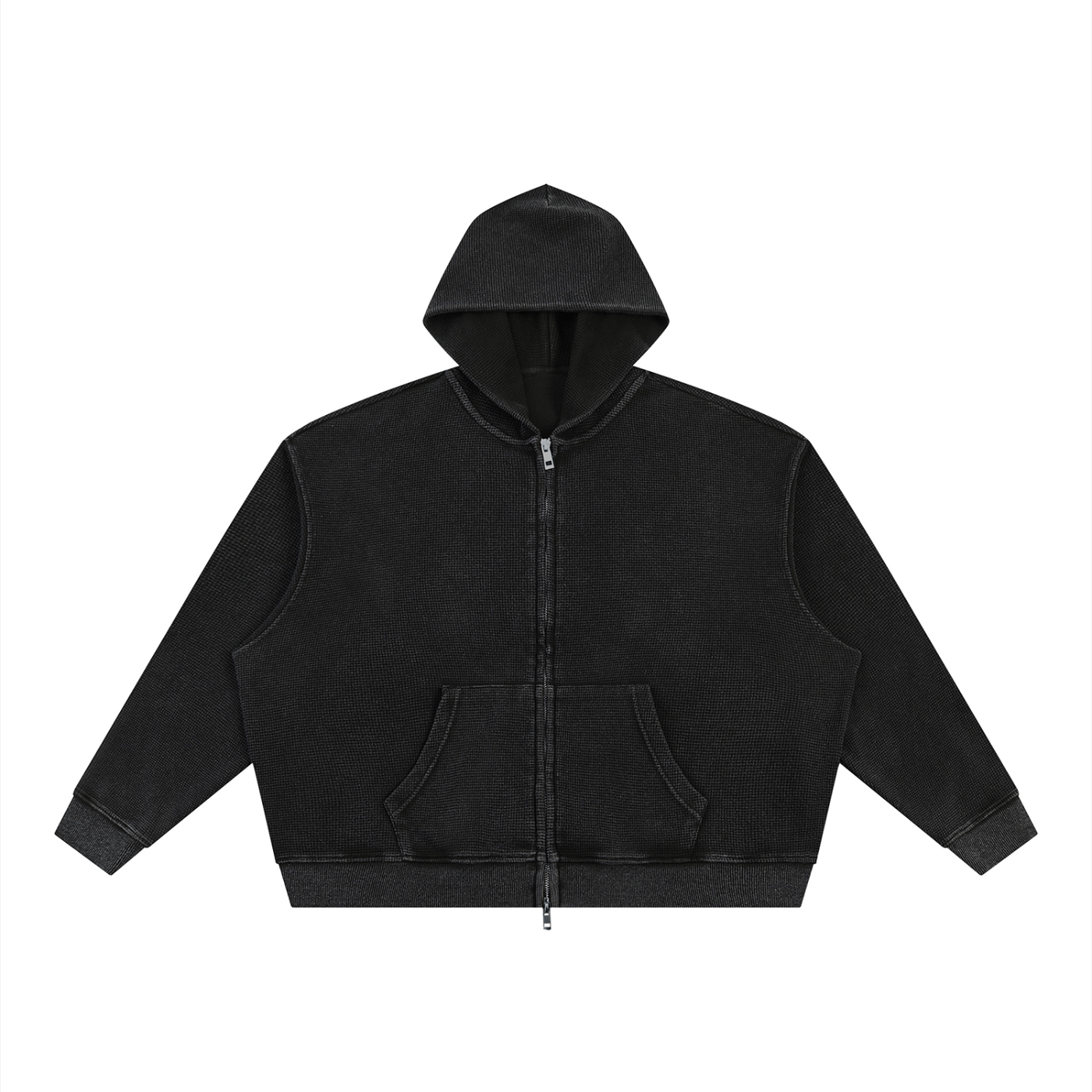 Unisex Vintage Wash Boxy Waffle Full Zip Hoodie