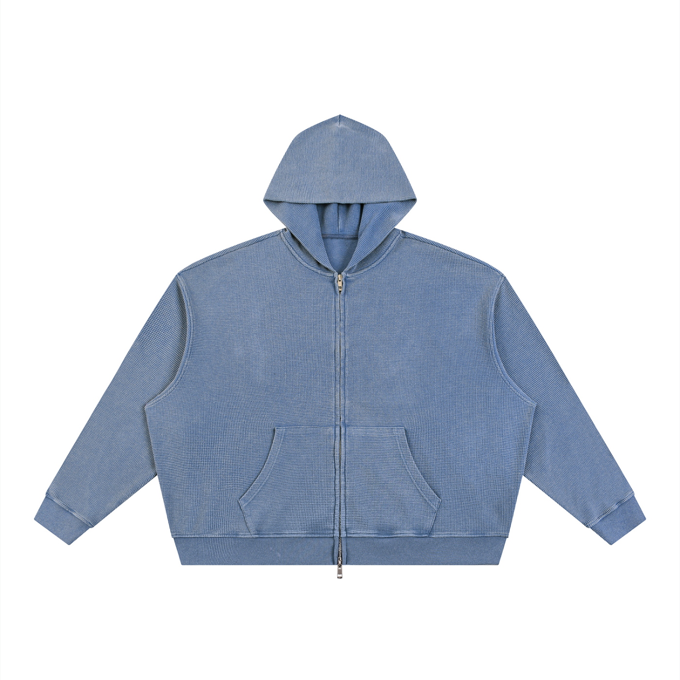Unisex Vintage Wash Boxy Waffle Full Zip Hoodie