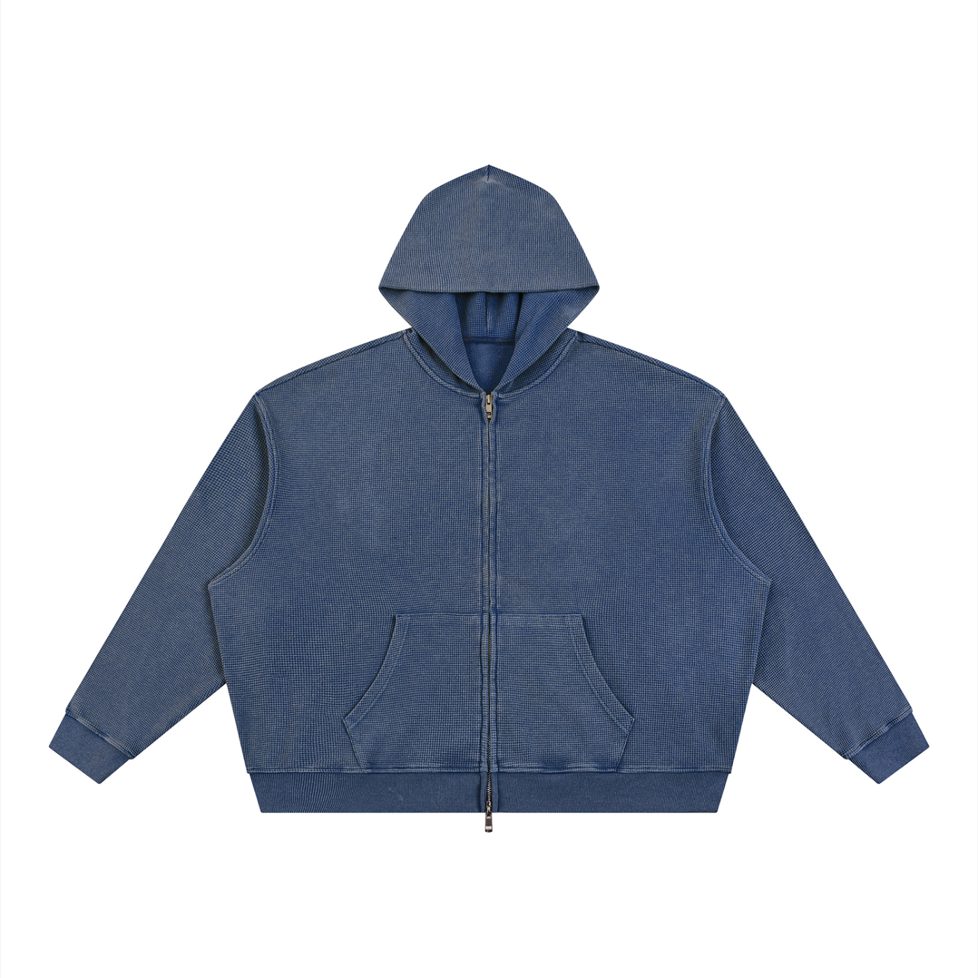 Unisex Vintage Wash Boxy Waffle Full Zip Hoodie