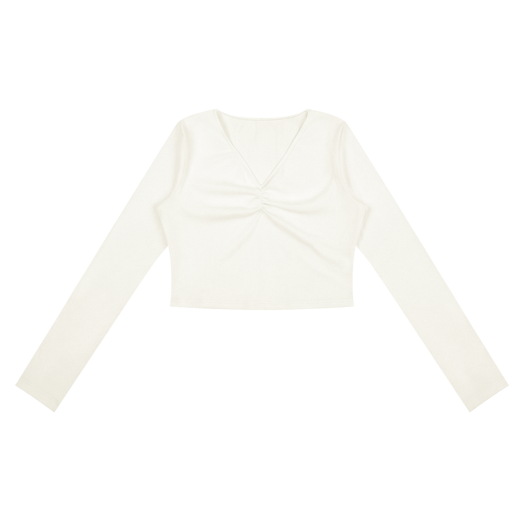 WOMEN'S RUCHED LONGSLEEVE CROP TOP