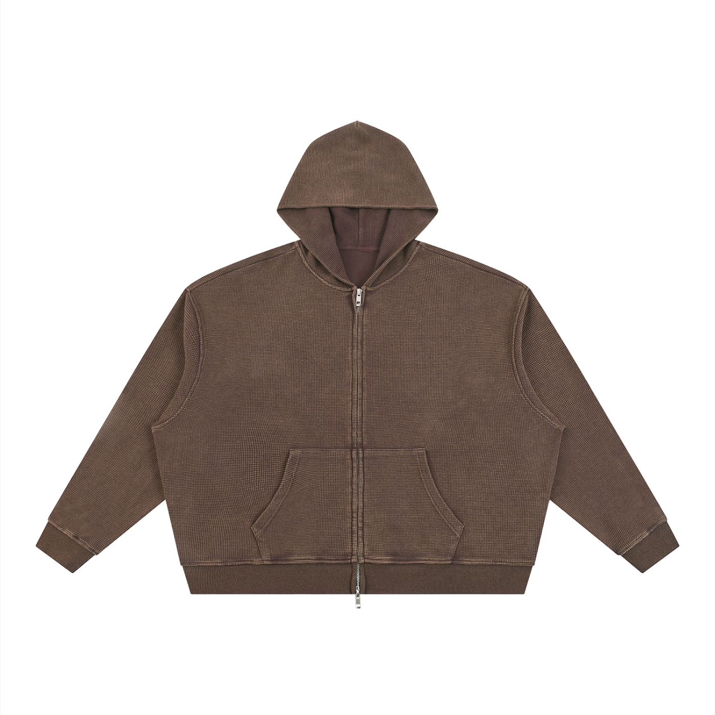 Unisex Vintage Wash Boxy Waffle Full Zip Hoodie