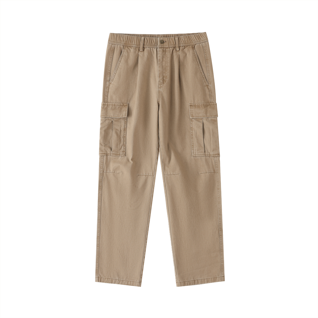 100% COTTON ELASTIC WAIST CARGO PANTS
