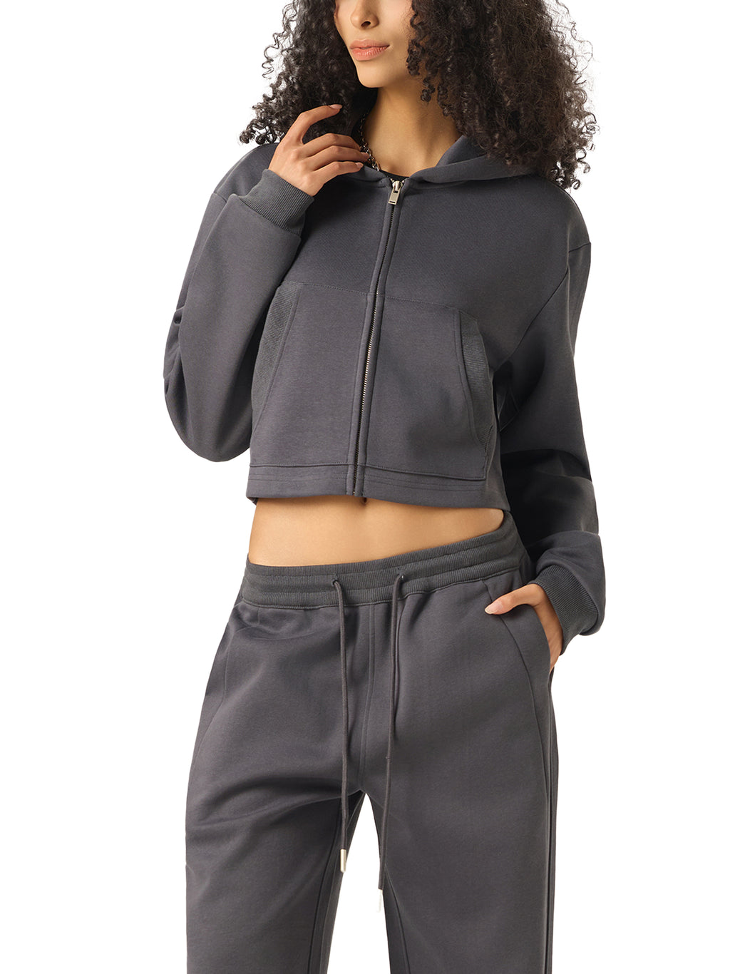 WOMENS CROPPED ZIPPER HOODIE