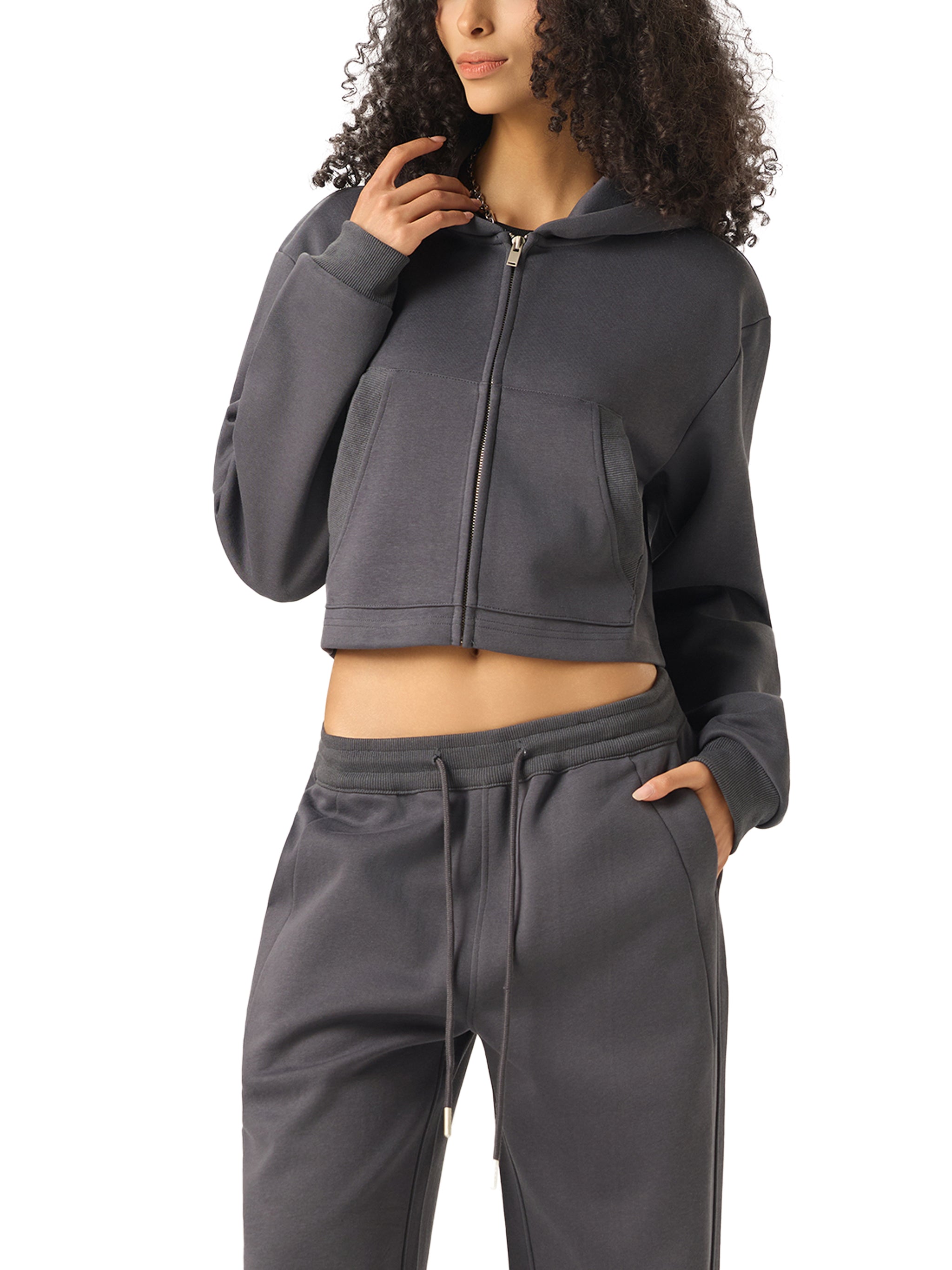 WOMENS CROPPED ZIPPER HOODIE