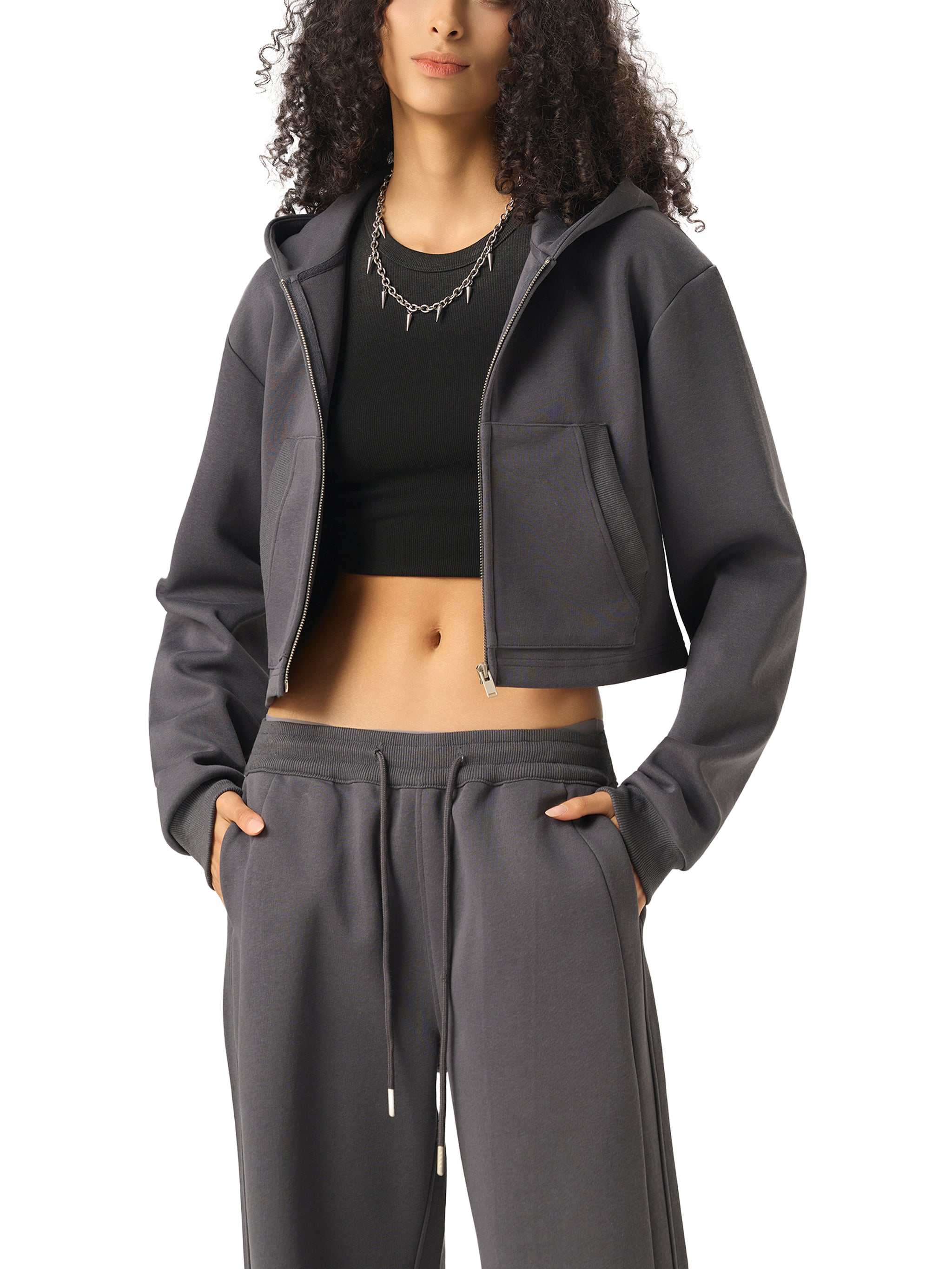 WOMENS CROPPED ZIPPER HOODIE