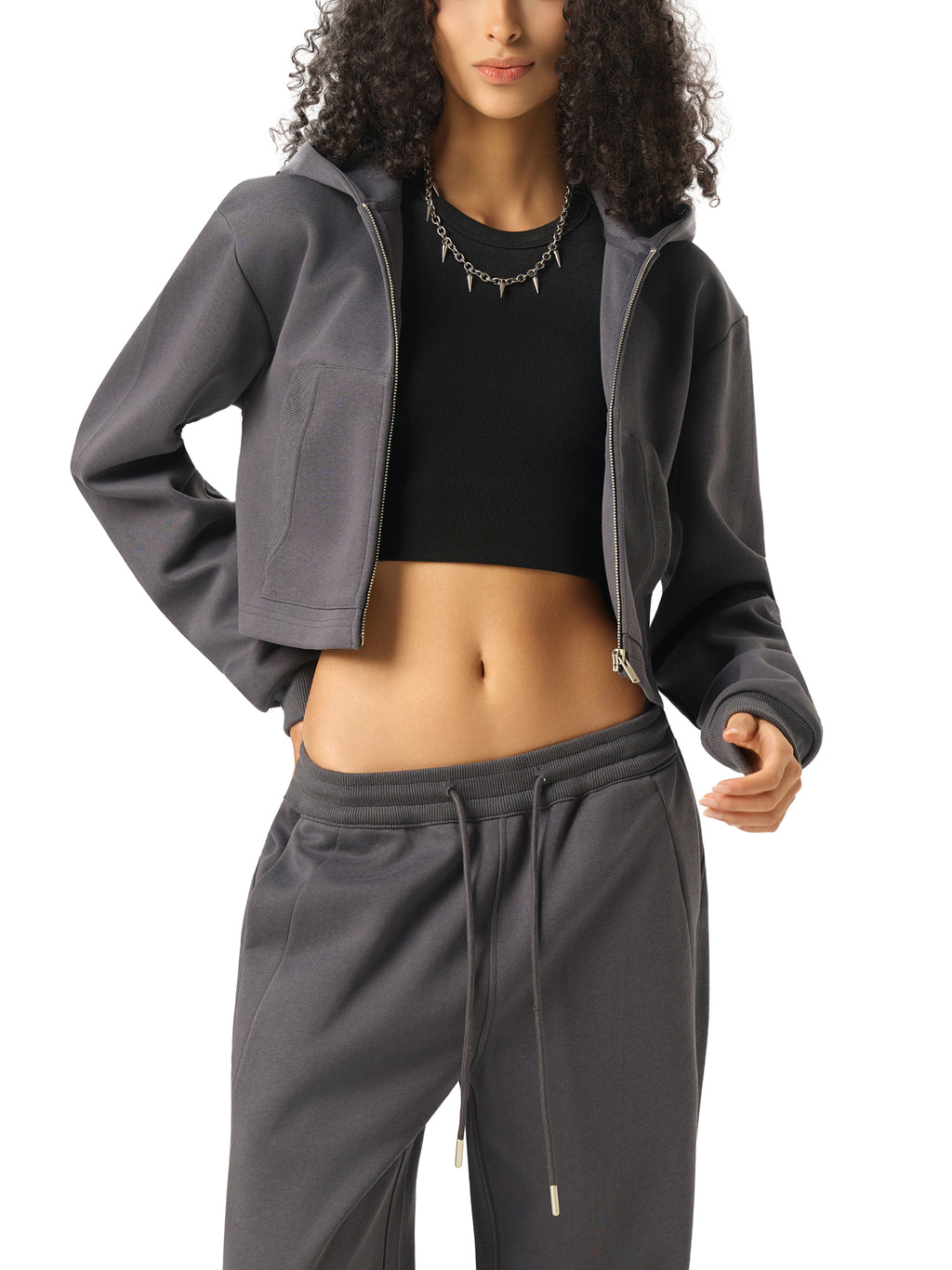 WOMENS CROPPED ZIPPER HOODIE