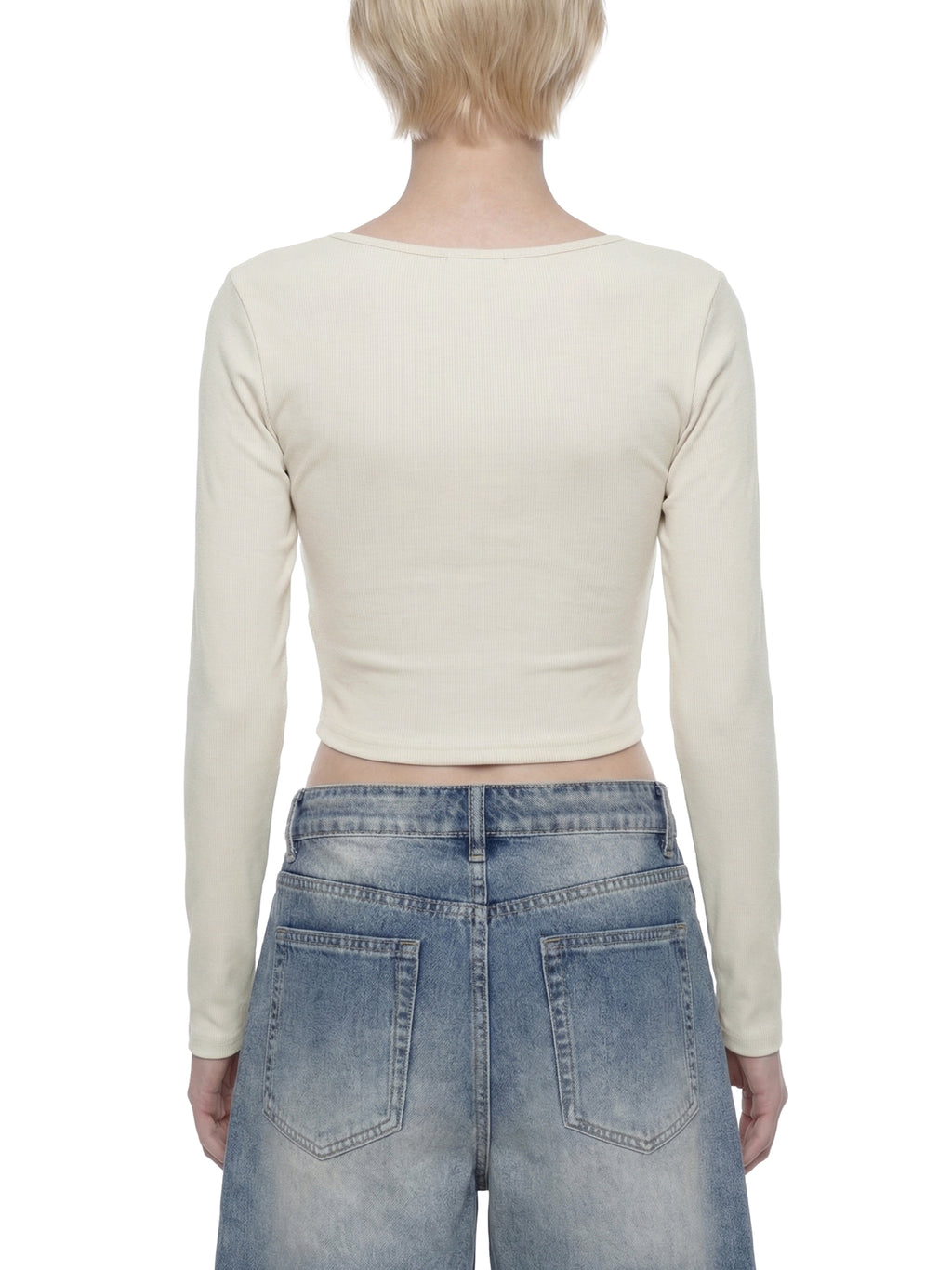 WOMEN'S RUCHED LONGSLEEVE CROP TOP