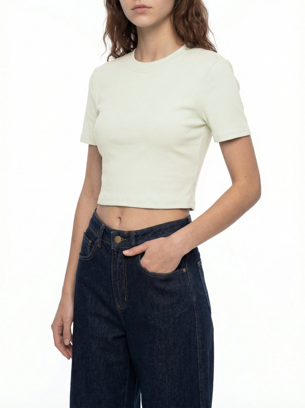 WOMEN'S RIBBED CROPPED T-SHIRT
