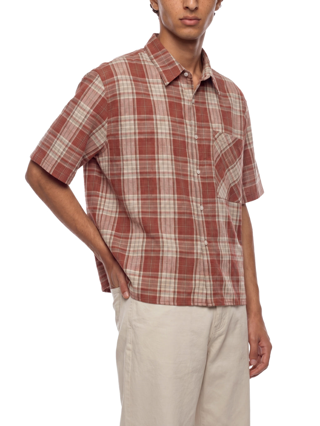 100% COTTON PLAID BUTTON UP