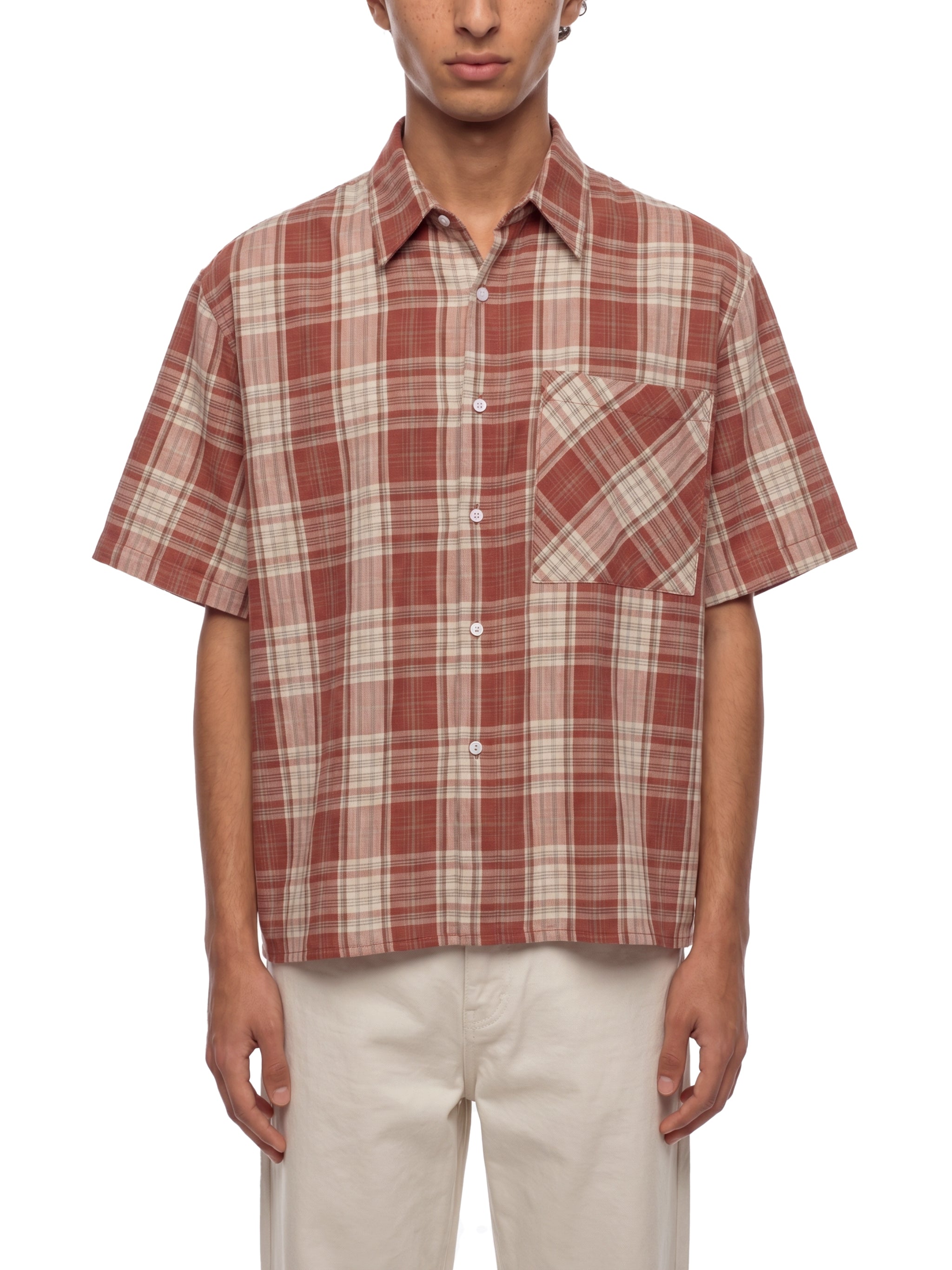 100% COTTON PLAID BUTTON UP