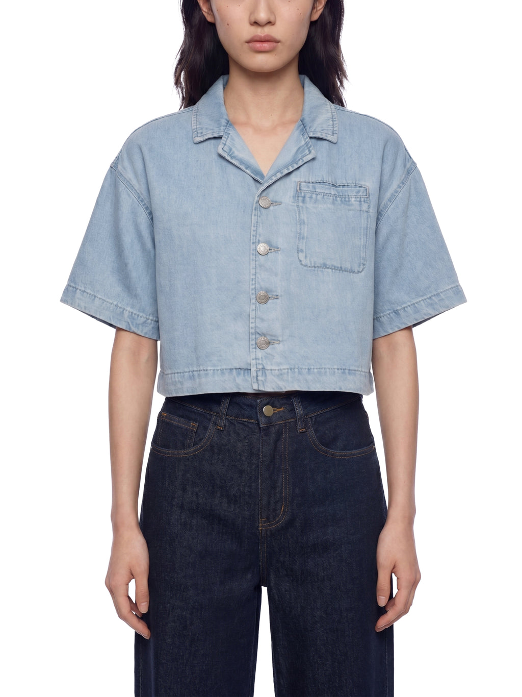 WOMEN'S 100% LYOCELL CROPPED BUTTON UP