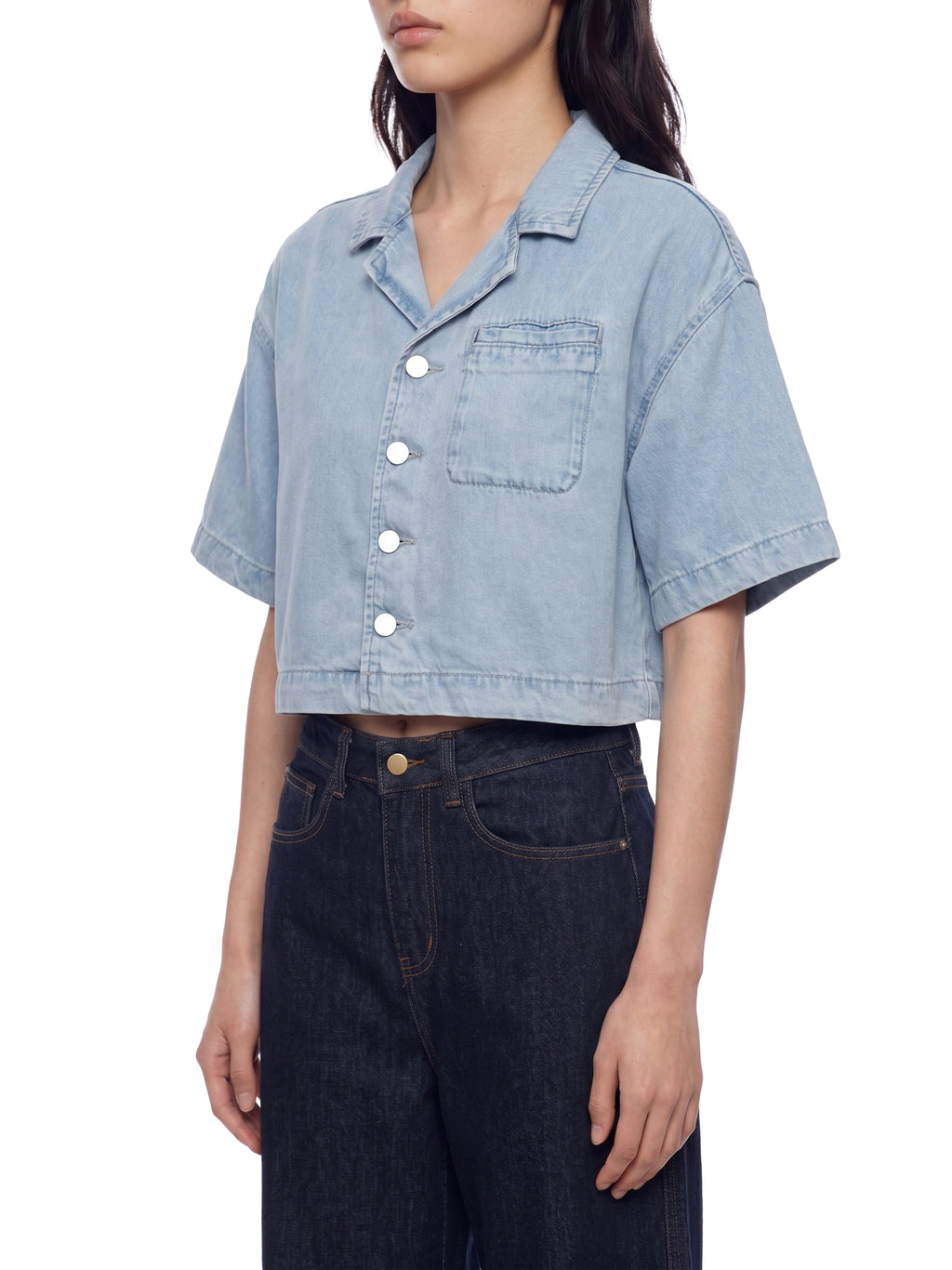 WOMEN'S 100% LYOCELL CROPPED BUTTON UP