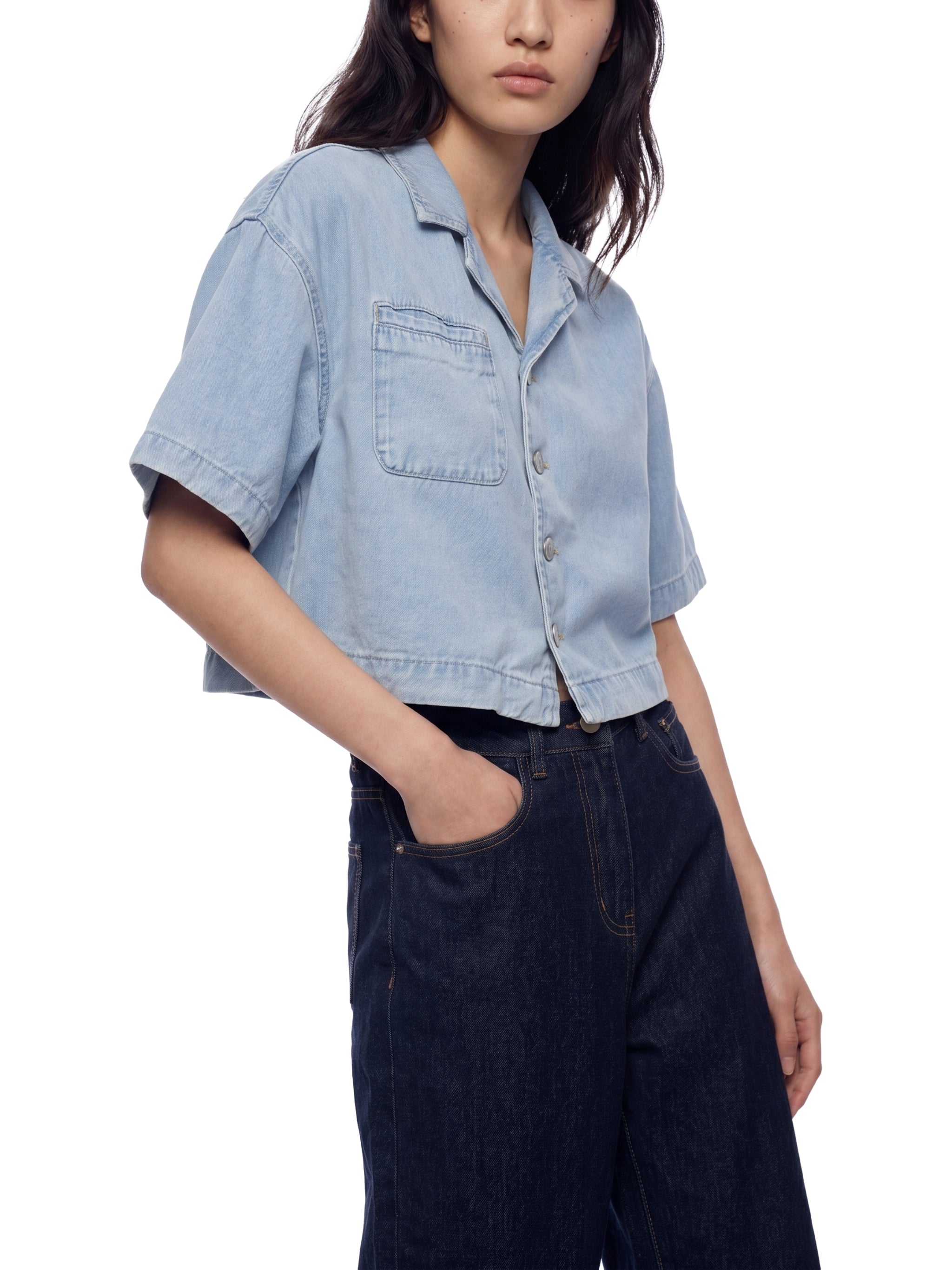 WOMEN'S 100% LYOCELL CROPPED BUTTON UP