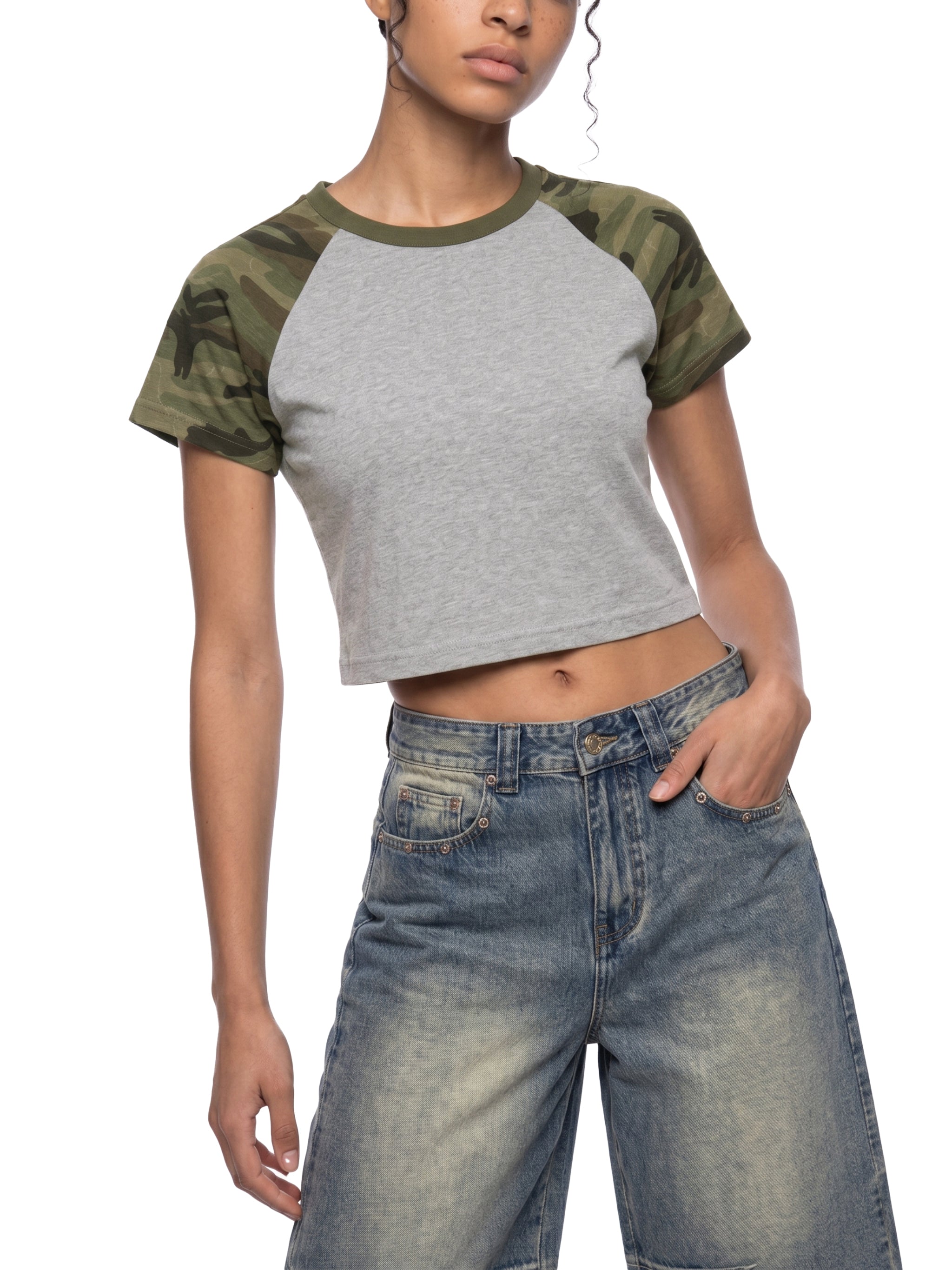 WOMEN'S CAMO RAGLAN BABY TEE